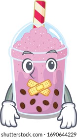 Taro bubble tea cartoon character style with mysterious silent gesture