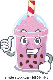 Taro bubble tea cartoon character design making OK gesture