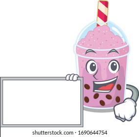 Taro bubble tea cartoon character design style with board