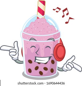 Taro bubble tea Cartoon design concept listening music