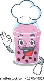 Taro bubble tea chef cartoon design style wearing white hat