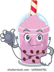 Taro bubble tea in doctor cartoon character with tools