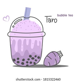 Taro bubble tea. smoothie taro bubble tea. vector Illustration of taro bubble tea on white background.