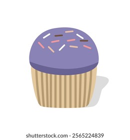 Taro flavor cupcake with messes on top. Muffin illustration. Sweet food. Dessert. Colorful cupcakes.