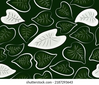 Taro deja diseño de patrones, papel de pared tropical verde, hojas de azulejos de patrón, huella natural, tela, arte interior.