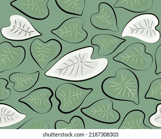 Taro deja diseño de patrones, papel de pared tropical verde, hojas de azulejos de patrón, huella natural, tela, arte interior.