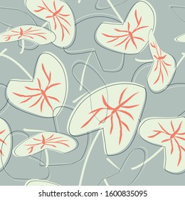 Taro leaves seamless pattern grey and orange. Good for textiles, home furnishing, wallpaper, surface pattern.