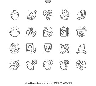 Taro root. Whole and taro root. Nature vegetable organic food nutrition. Supermarket. Menu for cafe. Pixel Perfect Vector Thin Line Icons. Simple Minimal Pictogram