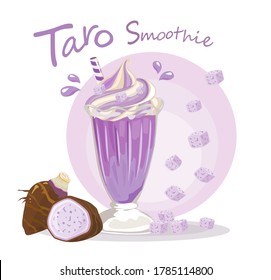 Taro Smoothies in a glass isolated on white background. Vector illustration.