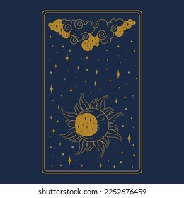 Tarot aesthetic decorative card. Occult tarot design for oracle card covers. Vector illustration isolated in blue background