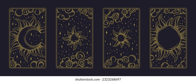 Tarot aesthetic divination cards. Boho tarot design for oracle card covers. Vector illustration isolated in dark background