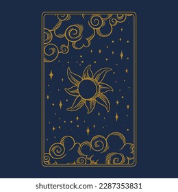 Tarot aesthetic esoteric card. Occult tarot design for oracle card covers. Vector illustration isolated in blue background