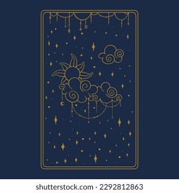 Tarot aesthetic golden card. Arcana tarot design for oracle card covers. Vector illustration isolated in blue background