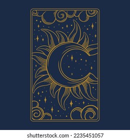 Tarot aesthetic golden card. Bohemian tarot design for oracle card covers. Vector illustration isolated in blue background