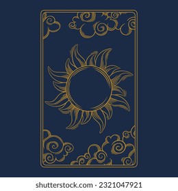 Tarot aesthetic golden card. Magic tarot design for oracle card covers. Vector illustration isolated in blue background