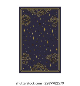 Tarot aesthetic golden card. Occult tarot design for oracle card covers. Vector illustration isolated in blue background
