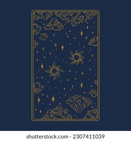 Tarot aesthetic golden card. Occult tarot design for divination card covers. Vector illustration isolated in blue background