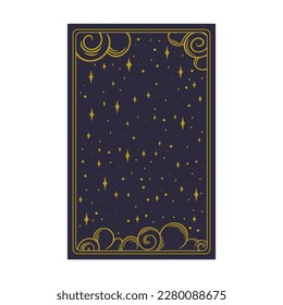 Tarot aesthetic golden card. Outline tarot design for oracle card covers. Vector illustration isolated in blue background