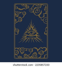 Tarot aesthetic golden card. Third eye tarot design for oracle card covers. Vector illustration isolated in blue background