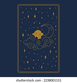Tarot aesthetic magic card. Occult tarot design for oracle card covers. Vector illustration isolated in blue background