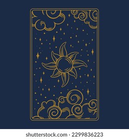 Tarot aesthetic prediction card. Occult tarot design for oracle card covers. Vector illustration isolated in blue background