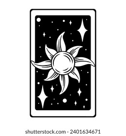 Tarot aesthetic prediction card with stars. Occult tarot design for oracle card covers. Vector illustration isolated in white background