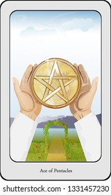 tarot card ace pentacles vector illustration