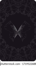 Tarot card back design. Butterfly, gray pattern