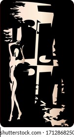 Tarot card back design. Female silhouette