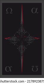 Tarot card back design, back side. Alpha and Omega Symbol