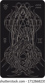Tarot card back design. Uranus, Mercury, Aquarius, Gemini