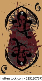 Tarot card back design. Woman, Pluto, Scorpio. Reverse side