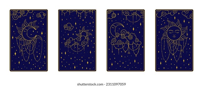 Tarot card backs set. Dark tarot card covers for fortune telling practices. Vector illustration on white backround