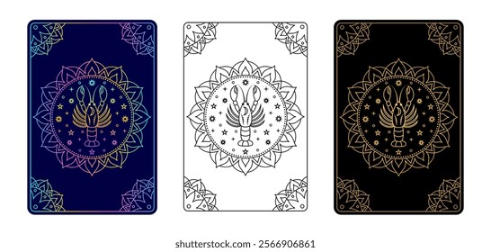 Tarot card with Cancer zodiac sign. Simple line art style.