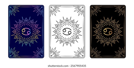 Tarot card with Cancer  zodiac sign. Simple line art style.