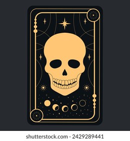 Tarot card concept with a Death skull. Mystery, astrology, esoteric. Vector illustration