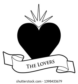 Tarot Card Concept. The Lovers. Heart and text banner isolated on white background