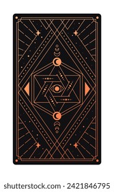 Tarot card concept. Mysticism and esotericism. Spirituality with golden ornament and pattern. Graphic element for website. Cartoon flat vector illustration isolated on white background