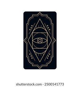 Tarot card cover magic symbols with frames on the edges, linear style.