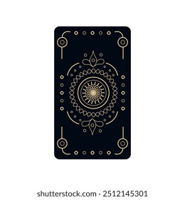Tarot card cover magic symbols with frames on the edges, linear style.