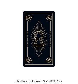 Tarot card cover magic symbols with frames on the edges, linear style.