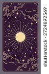 Tarot card. Esoteric mystical design with astrology symbols. Vector illustration template, boho style