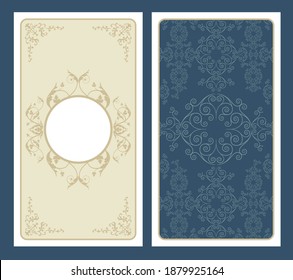 Tarot card front and back background in vintage gothic style vector with ornamental elements