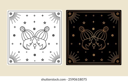 Tarot card with Gemini zodiac sign in different design variation.