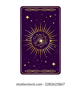 Tarot card gold with mystic eye pyramid isolated. Boho esoteric tarot card with eye and star. Vector illustration. Sacred geometry celestial triangle