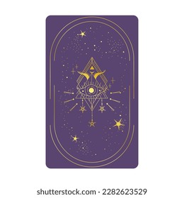 Tarot card gold set with mystic eye pyramid in frame isolated. Boho esoteric tarot card with eye and star. Vector illustration. Sacred geometry celestial triangle