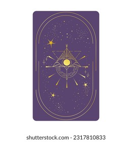 Tarot card gold set with mystic eye pyramid in frame isolated. Boho esoteric tarot card with eye and star. Vector illustration. Sacred geometry celestial triangle