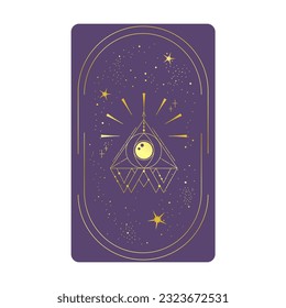 Tarot card gold set with mystic eye pyramid in frame isolated. Boho esoteric tarot card with eye and star. Vector illustration. Sacred geometry celestial triangle