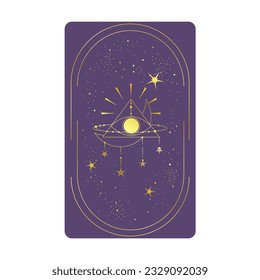 Tarot card gold set with mystic eye pyramid in frame isolated. Boho esoteric tarot card with eye and star. Vector illustration. Sacred geometry celestial triangle