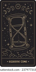 Tarot Card Illustration. Hourglass Line Art. Sand Timer Countdown Illustration.